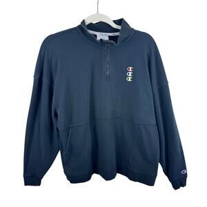 Champion Black Cotton Blend 1/4 Zip Mock Neck Pullover Sweatshirt Size L